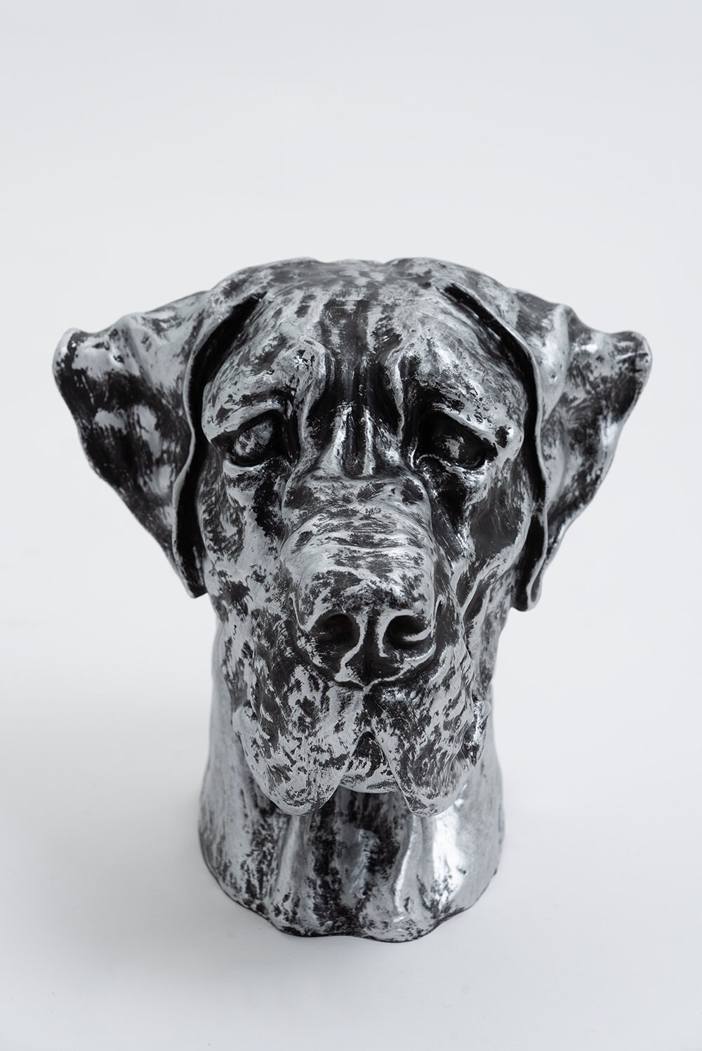 Rodrove 30cm Statue en Résine Buste Tête de Chien Dogue Danois Coloris Argent Vieilli Design Sculptu