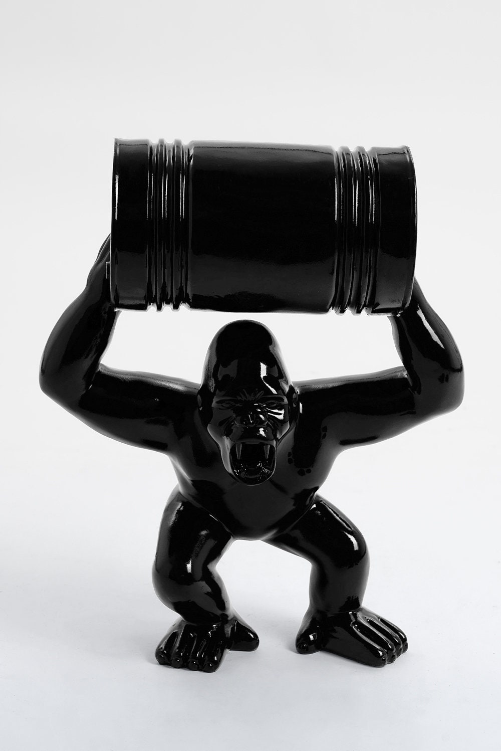 Singa - 45cm Statue Singe Gorille Tonneau Taille Xs Design Coloris Noir Sculpture Animal Déco Maison