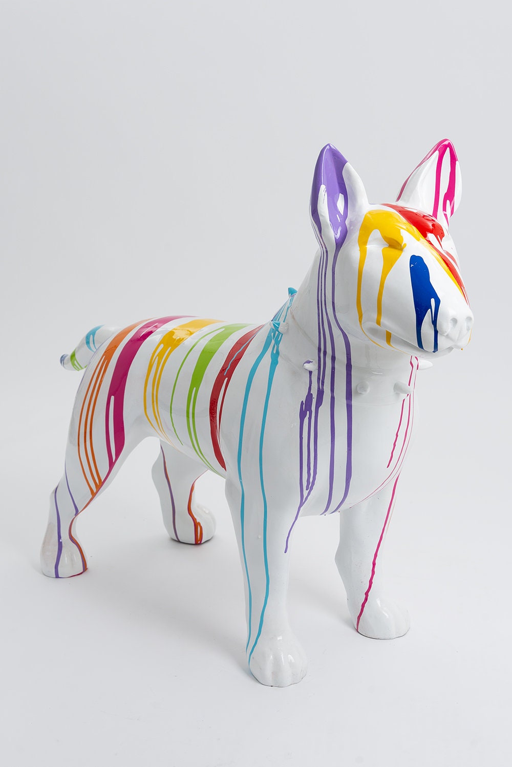 Oxford 110cm Statue en Résine Chien Mini Bull Terrier Taille S Design Trash Blanc Sculpture Animal D