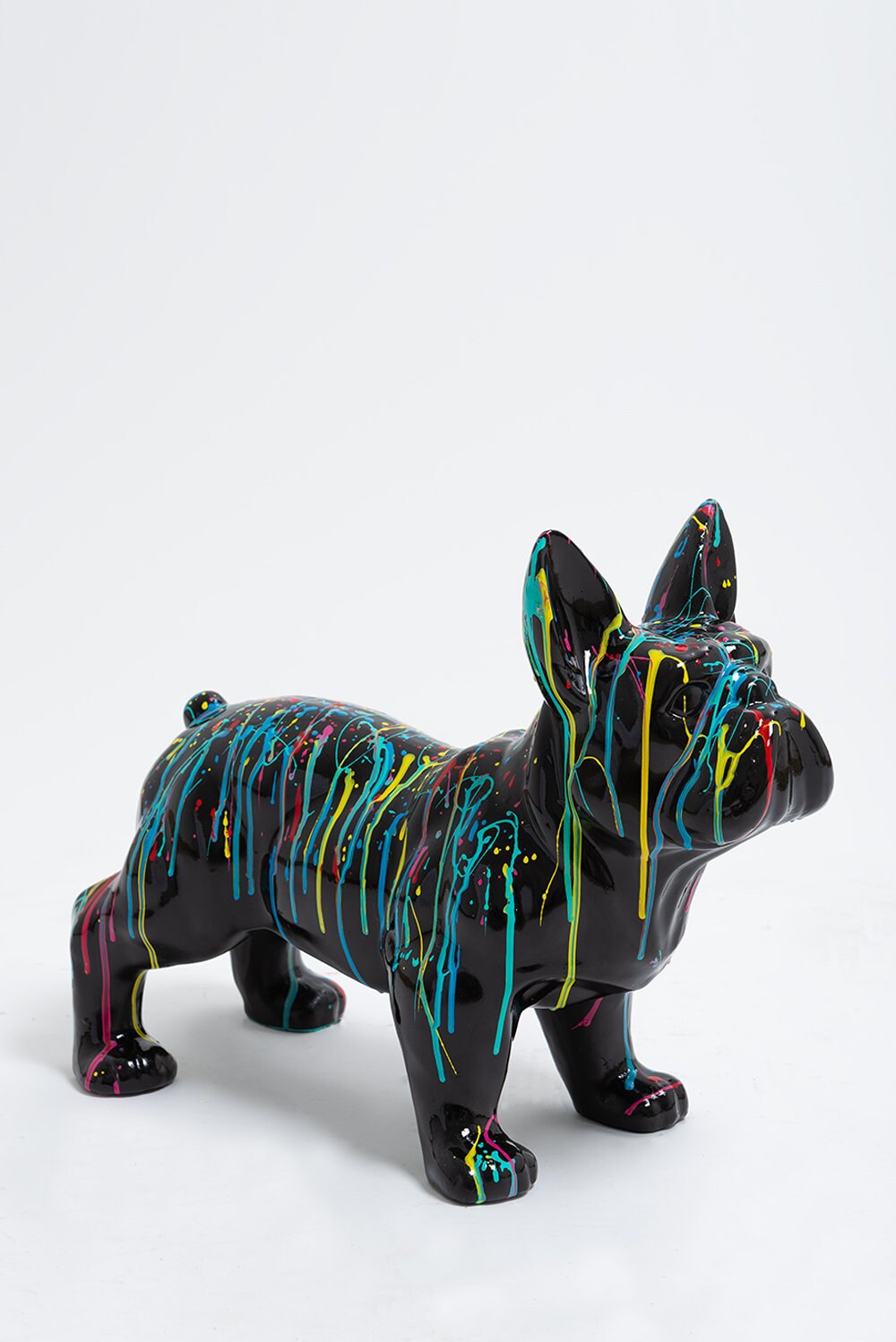 Paris - 45cm Statue en Résine Chien Bouledogue Français Design Splash Multicolore Noir Sculpture Ani