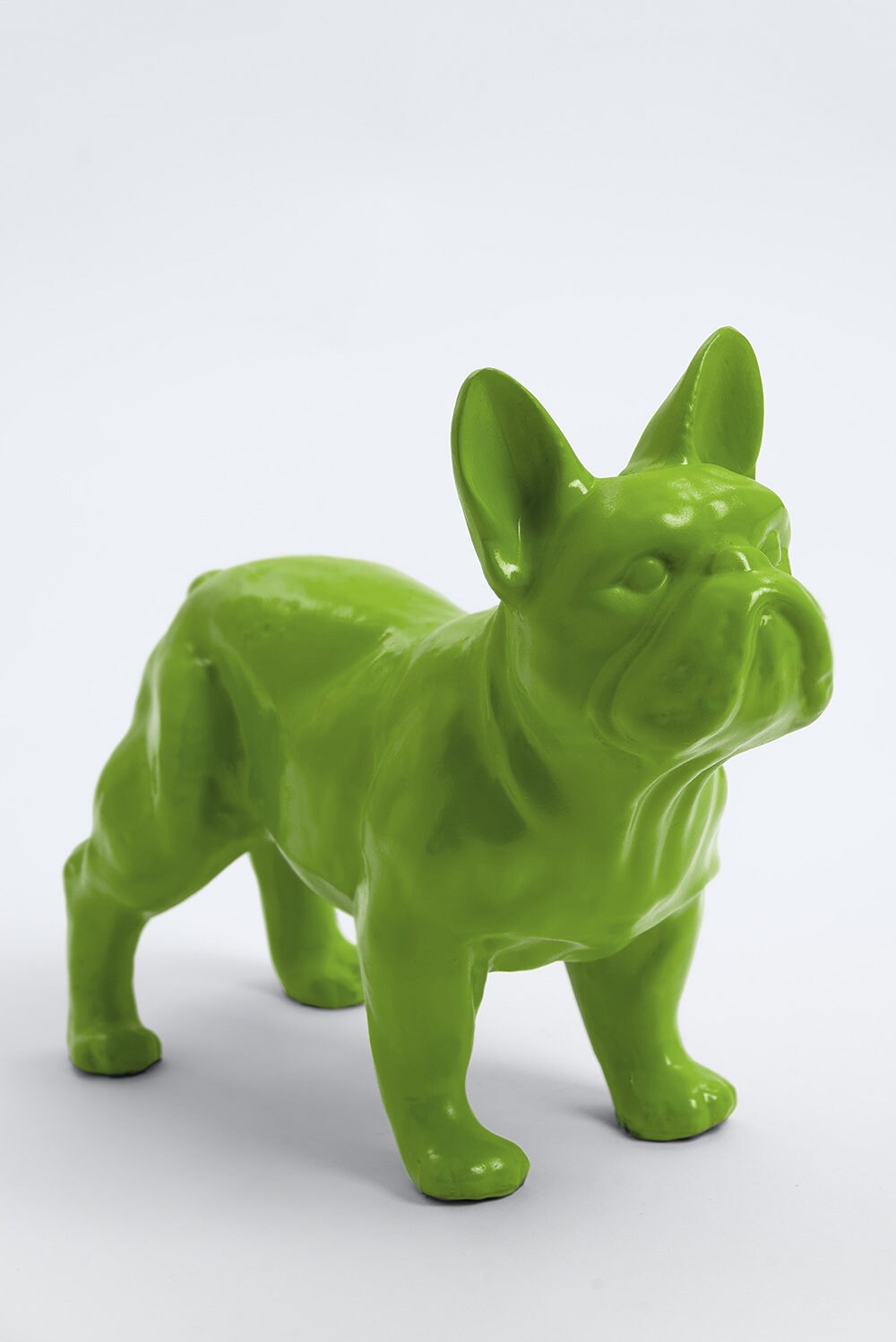 Paris - 30cm Statue en Résine Chien Bouledogue Français Debout Taille Xs Coloris Vert Clair Sculptur