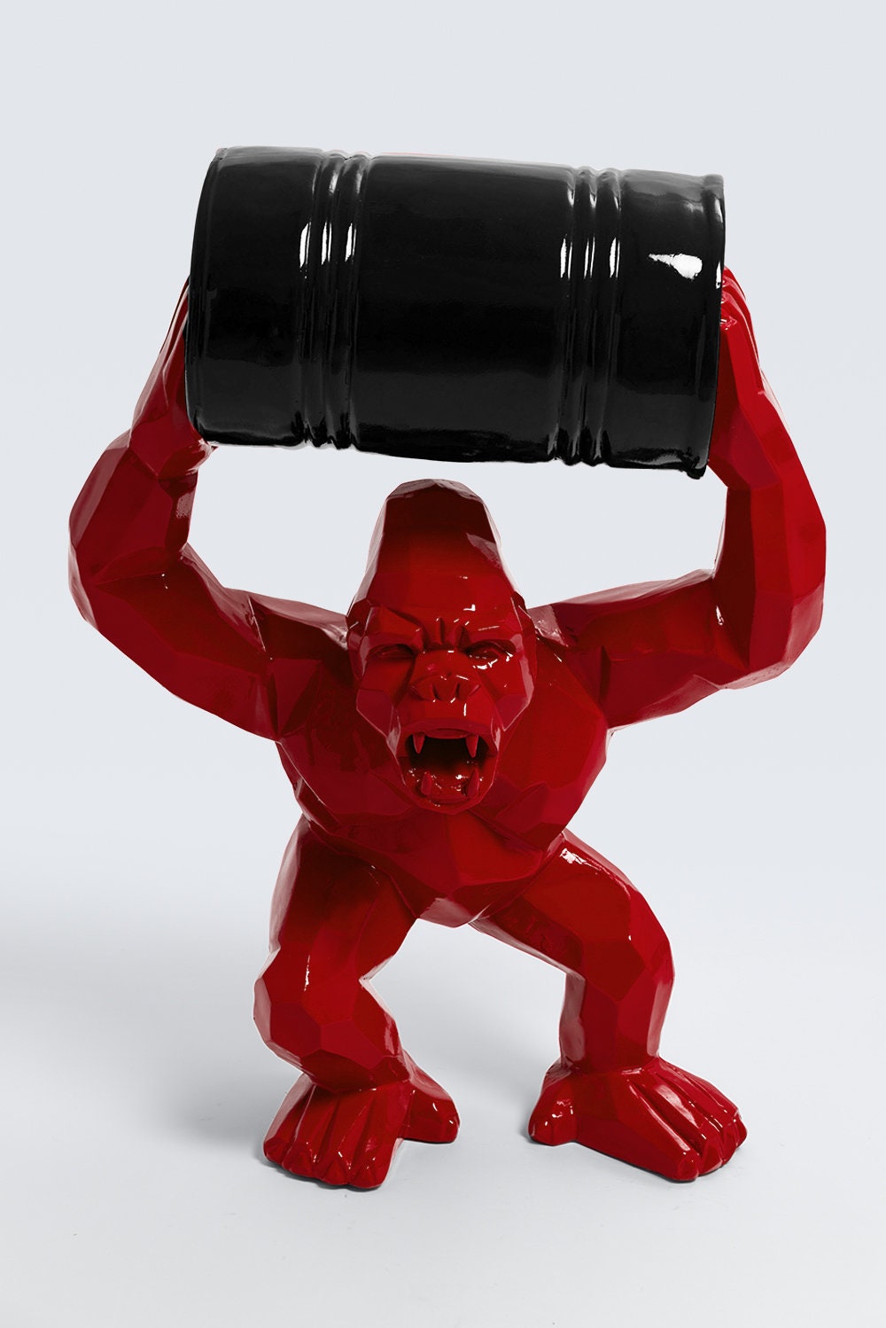Malengo - 67cm Statue en Résine Gorille Tonneau Origami S Design Bicolore Rouge Baril Noir Sculpture