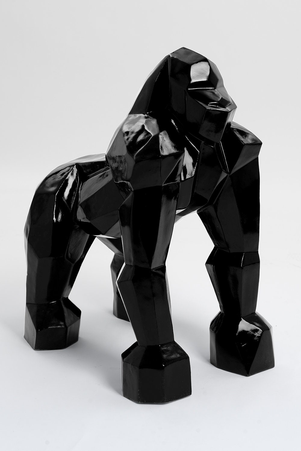 Kamina - 60cm Statue en Résine Gorille Origami Taille S Coloris Noir Sculpture Animal Déco Maison Dé