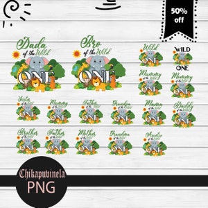 Bundle, Wild One Png, Sublimation, Zoo Animal Birthday Png, Jungle Safari Animals Png Birthday Family Png, Png Digital Image 300dpi