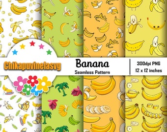 Modello senza cuciture della banana, modello di frutta, modello tropicale, album di ritagli, carta digitale, 12 * 12 pollici -300dpi