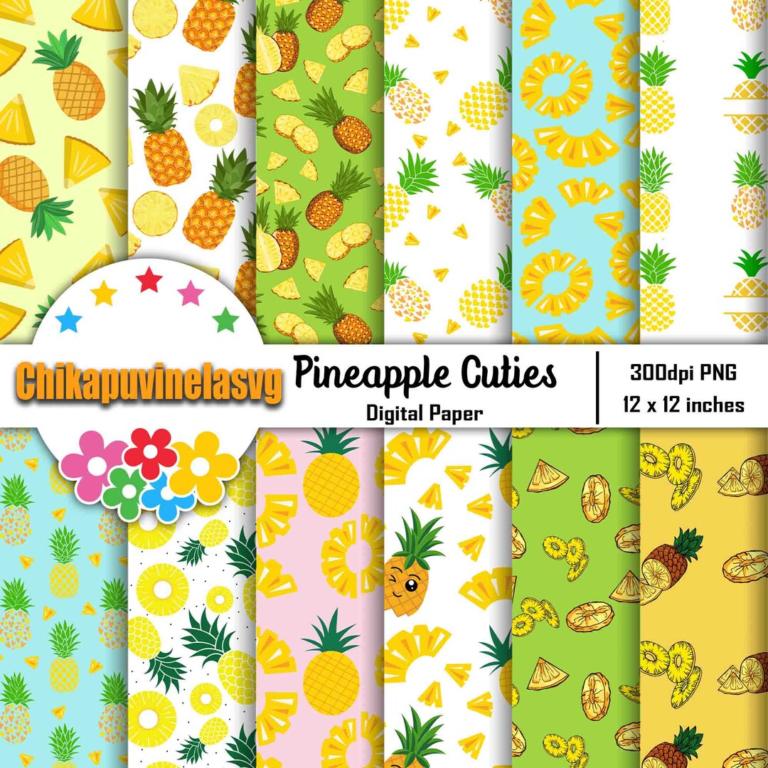 Pineapple Cuties Seamless Pattern, Fruits Pattern, Scrapbook, Digital ...