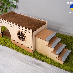 Modern Rabbit House - Castle For 2 Rabbits, Rabbit Enrichment, Cozy Rabbit Home, Rabbit Retreat, Assembly Pet House