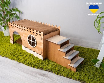 Modern Rabbit House, Castle for 2 Rabbits, Rabbit woodern house, Rabbit Supplies,  Bunny castle, Rabbit hutch, Rabbit hideout