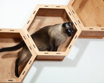 Estantes hexagonales para gatos, Casa para gatos de madera, Árbol para gatos DIY, Cama para gatos, Cama para gatos de madera, Casa para gatos, Muebles modernos para gatos