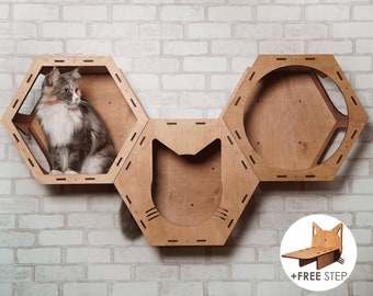 Custom cat shelves hexagons, Climbing wall cats, Cat wall house, Cat wall furniture, Cat wall shelves