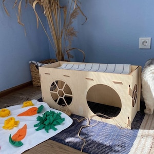 Wooden Rabbit House with Personalized Sign
