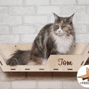 Wooden wall mounted cat bed, Cat furniture, Cat wall bed, Cat lover gift, Cat bed with free personalization