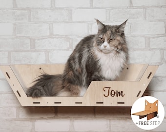 Wooden wall mounted cat bed, Cat furniture, Cat wall bed, Cat lover gift, Cat bed with free personalization