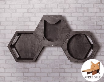 Cat shelves hexagons, Cat wall furniture, Cat wall shelves, Cat tower, Cat hammock, Cat furniture wall