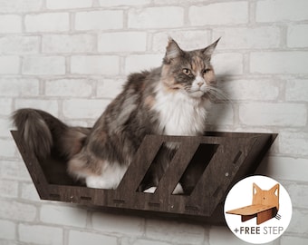 Letto per gatti montato a parete, mobili per letti per gatti in legno con incisione del nome del gatto