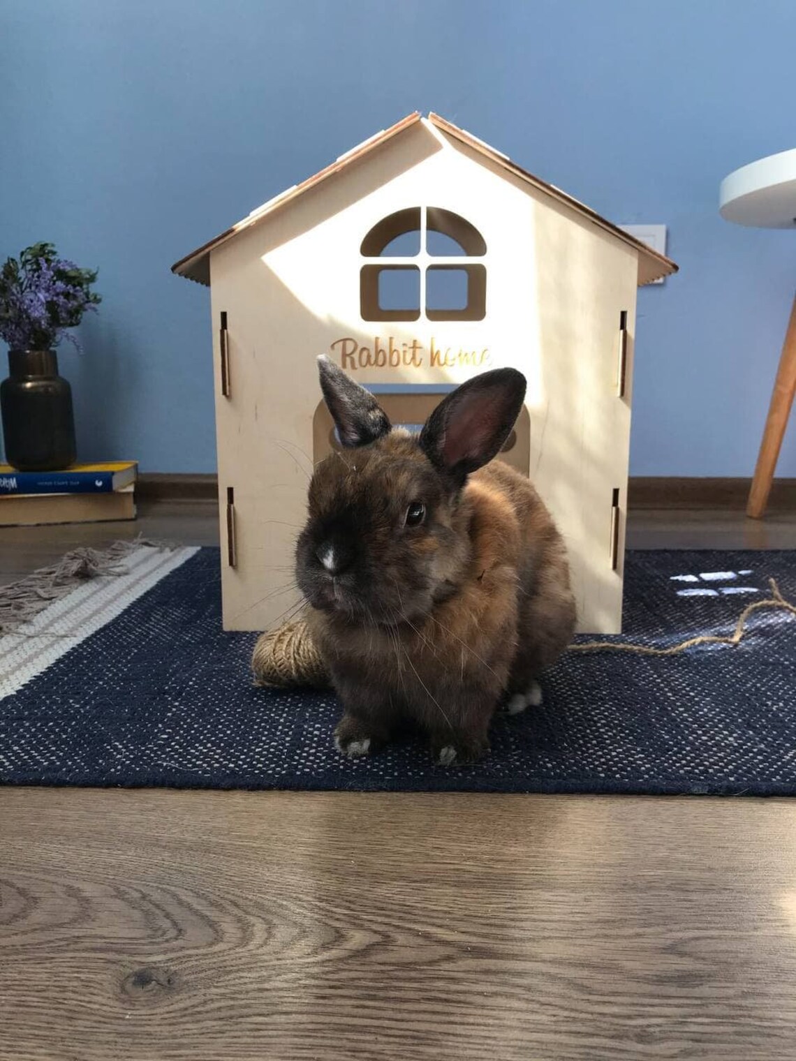Wooden Rabbit House With a Feeder Etsy
