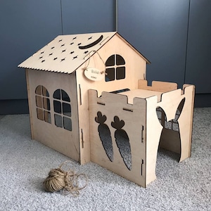 Bunny house with ladder, guinea pig house, rabbit furniture, bunny decoration, rabbit supplies, chinchilla house, pet bed, chinchilla
