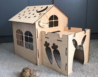 Bunny house with ladder, guinea pig house, rabbit furniture, bunny decoration, rabbit supplies, chinchilla house, pet bed, chinchilla