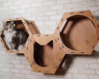 Estantes de pared para gatos, Torre hexagonal para gatos, Perca para gatos, Escalones para gatos, Muebles para gatos, Muebles de pared para gatos, Muro para escalar para gatos, Estante flotante para gatos