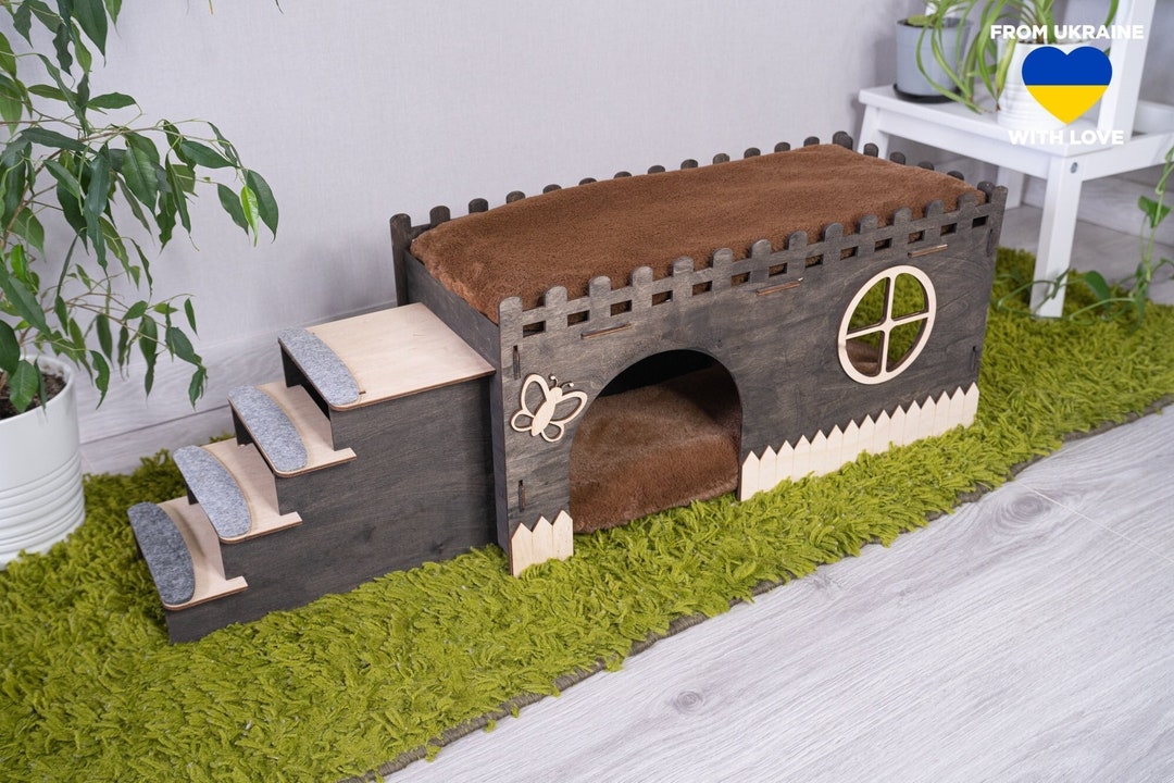 Modern Rabbit House, Castle for 2 Rabbits, Wooden Pet House, Rabbit