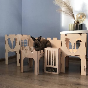Wooden rabbit house, bunny сastle + 2 ramps