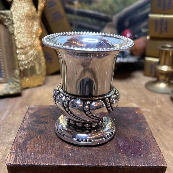 Vintage Ronson Silver Toothpick Holder | Sterling Silver Plated Weighted Urn Toothpick Vase | Desk Accessory Paper Weight