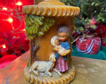 Primitive Lady candle holder 43cm hand Carving wooden ornament 