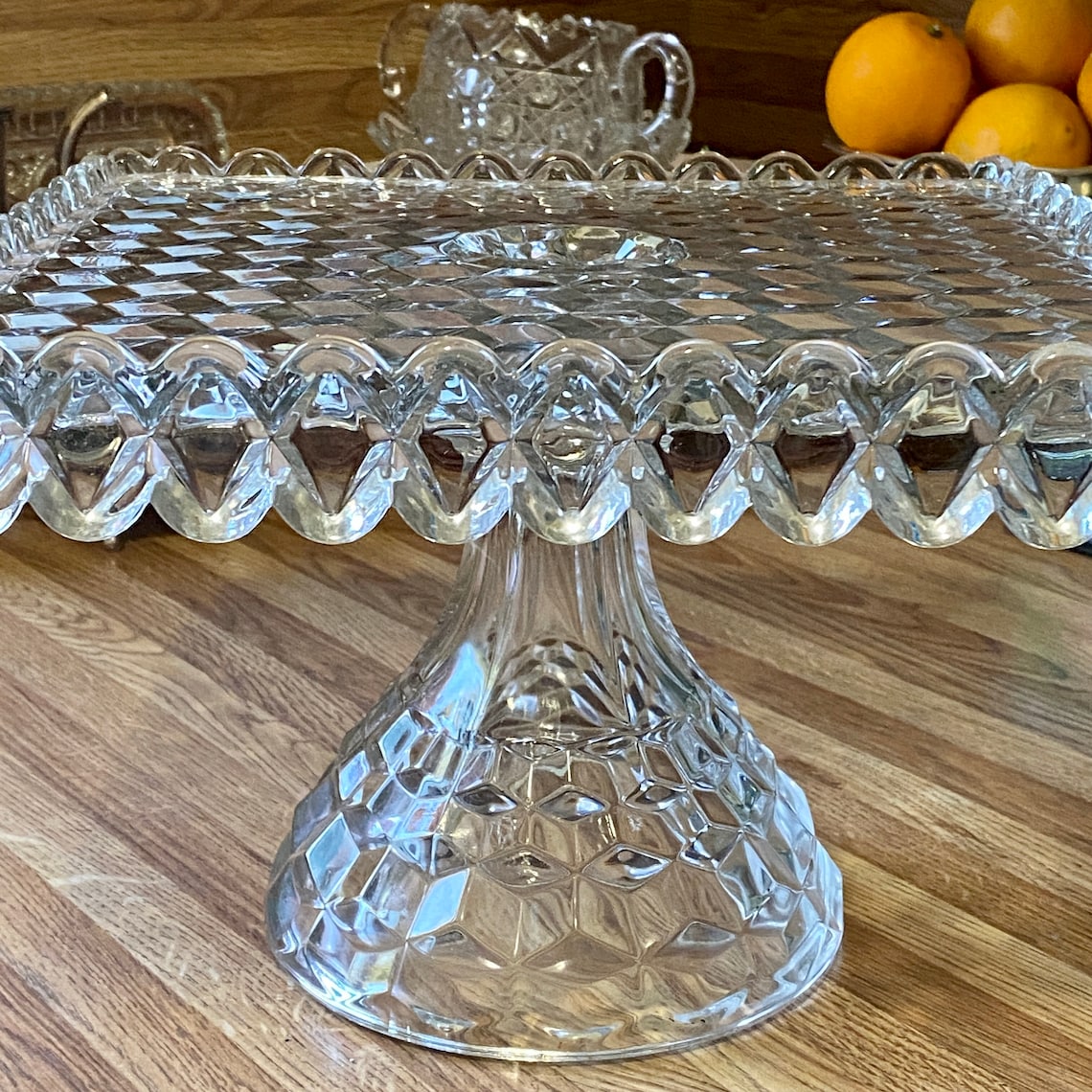 American Fostoria 10 Vintage Square Cake Stand with Rum Well Etsy