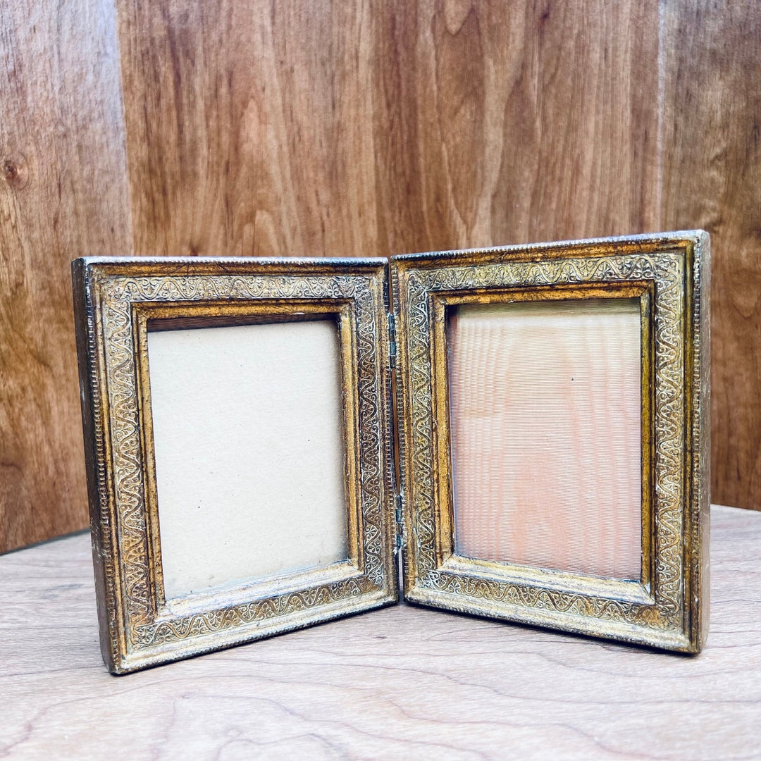 Vintage Gold Wood Double Pane Hinge 3 X 4 Picture Frame Etsy