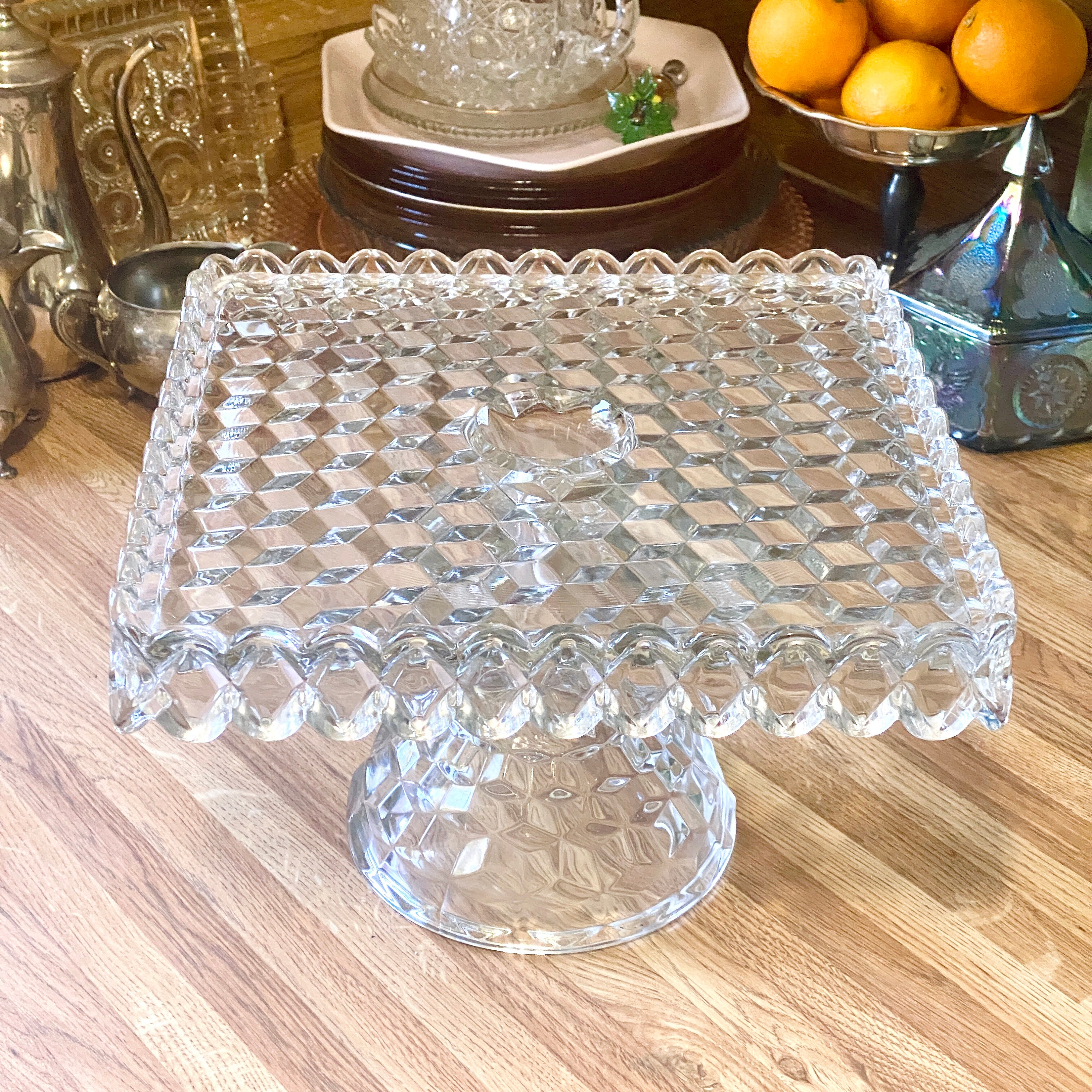 American Fostoria 10 Vintage Square Cake Stand with Rum Well Etsy