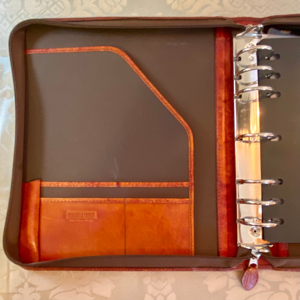 Daytimer brand ornate designed leather binder. Etsy