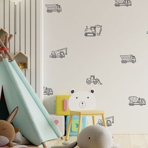 Construction Truck Wall Decals / Modern Kids Room/ Boys Room / Digger Stickers / Playroom Wall Decor