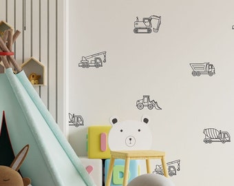 Construction Truck Wall Decals / Modern Kids Room/ Boys Room / Digger Stickers / Playroom Wall Decor