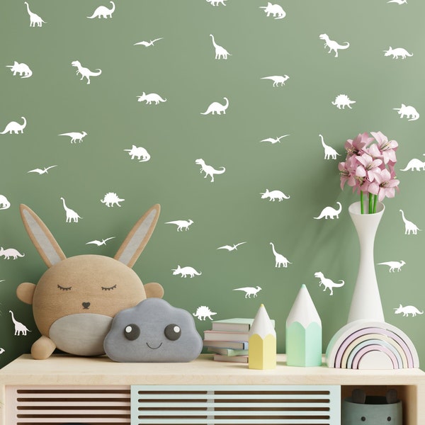 Mini Dinosaur Wall Decals - Modern Wall Art, Kids Room Wall Art, Removable Wall Stickers, Peel and Stick Tiny Dinos