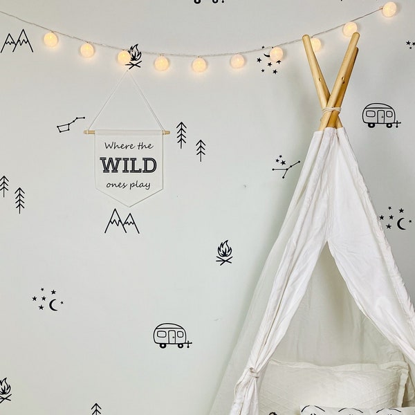 Camping Wall Decals /Wilderness Theme / Kids Room Decor / DIY Wall Art / Nursery Wall Decals