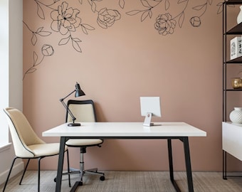Große Pfingstrose Wandbild, Florales Wandbild, Minimalistische Blumen Aufkleber, Kinderzimmer Dekor