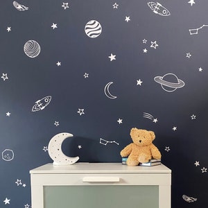 Space Wall Decals / Stars, Planets, Shooting Stars /Rocket Wall Stickers / Nursery Decor / Kids Room image 1