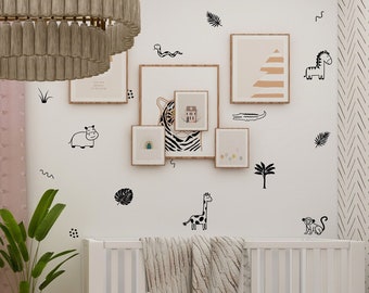 Jungle Animal Wall Decals, Cute Safari Nursery Decor, Outline Animal Wall Stickers, Lion Elephant Giraffe Nursery Wall Art, Kids Room Decor