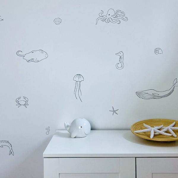 Under the Sea Wall Decals /Nautical Bedroom /Ocean Stickers /  Modern Nursery /Kids Decor /Removable Vinyl Decals