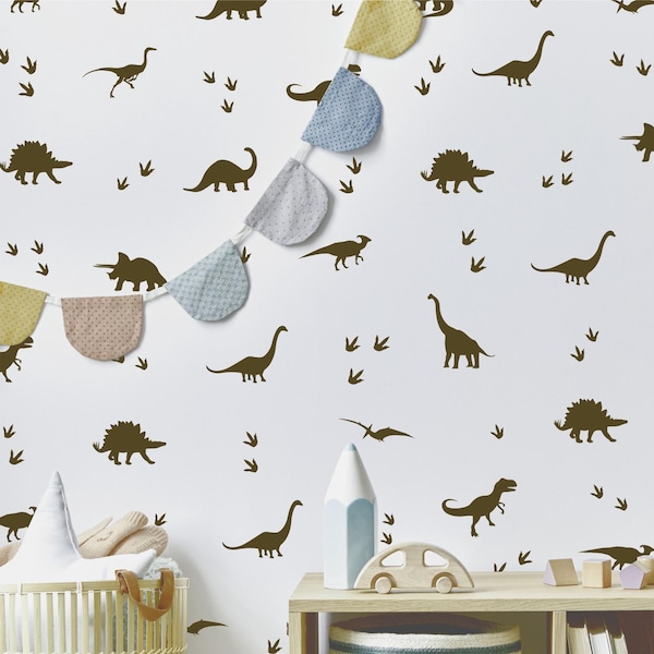 Vinilos decorativos de dinosaurios para pared, decoración de dormitorio con temática de dinosaurios,