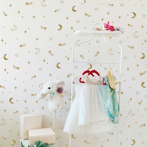 Décalcomanies murales lune et étoiles filantes / Art mural moderne / Art mural pour chambre d&#39;enfants / Stickers muraux amovibles