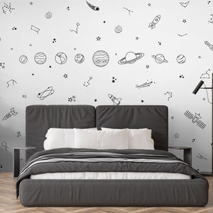 Solar System Wall Decals / Outer Space Wall Decor / Stars, Planets, Shooting Stars /Rocket Wall Stickers / Nursery Decor / Kids Room