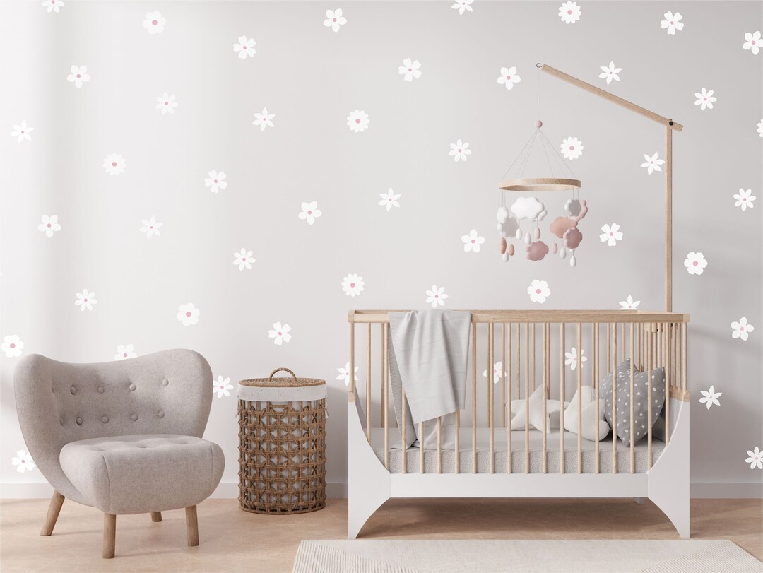 Daisy Wall Decals, Retro Flower Wall Stickers, Boho Girls Room Decor ...
