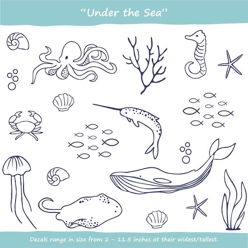 Under the Sea Wall Decals /Nautical Bedroom /Ocean Stickers / Modern Nursery /Kids Decor /Removable Vinyl Decals afbeelding 7