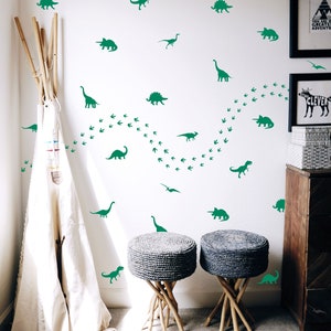 Dinosaur Wall Decals, T-Rex Tracks, Modern Kids Room, Boys Room Dino Stickers, Playroom Decor