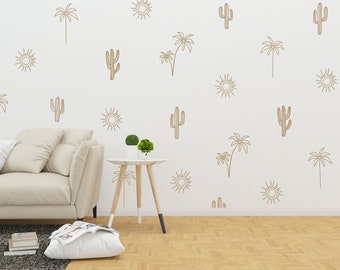 Desert Landscape Wall Decals / Boho Nursery / Sun, Palm Tree, Cacti / Cactus Wall Art / Removable Wall Decals