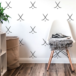 Hockey Wall Decals / Stick and Puck Decals / Modern Kids Room Wall Stickers / Sports Decals / Removable Decals