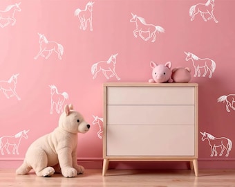 Unicorn Wall Decals, Whimsical Girl Room Decor, Modern Unicorn Wall Sticker, Boho Kids Room Wall Art