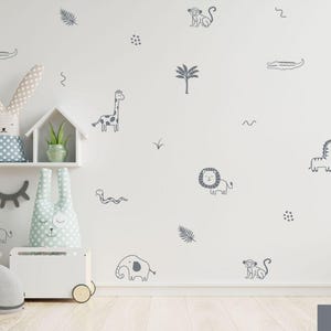 Jungle Animal Wall Decals, Cute Safari Nursery Decor, Outline Animal Wall Stickers, Lion Elephant Giraffe Nursery Wall Art, Kids Room Decor zdjęcie 5