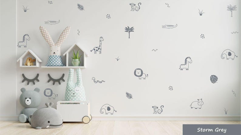 Jungle Animal Wall Decals, Cute Safari Nursery Decor, Outline Animal Wall Stickers, Lion Elephant Giraffe Nursery Wall Art, Kids Room Decor zdjęcie 5